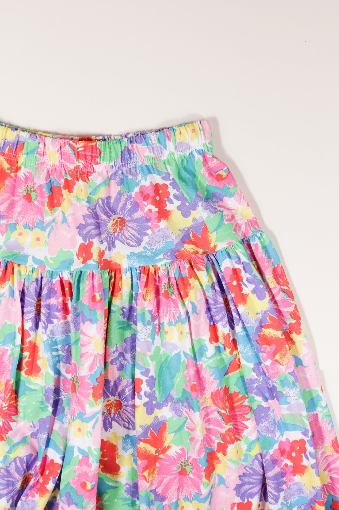 80s Bright Pastel Floral Midi Skirt