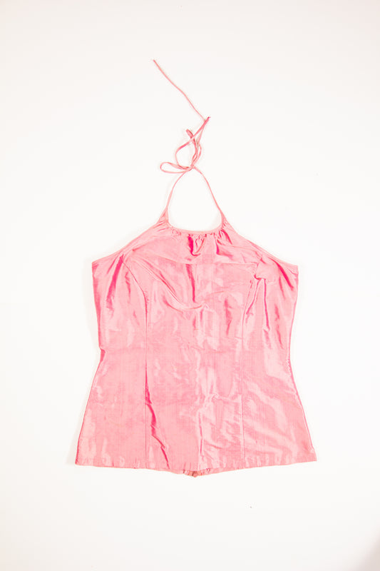 90s Pink Iridescent Halter Prom Top