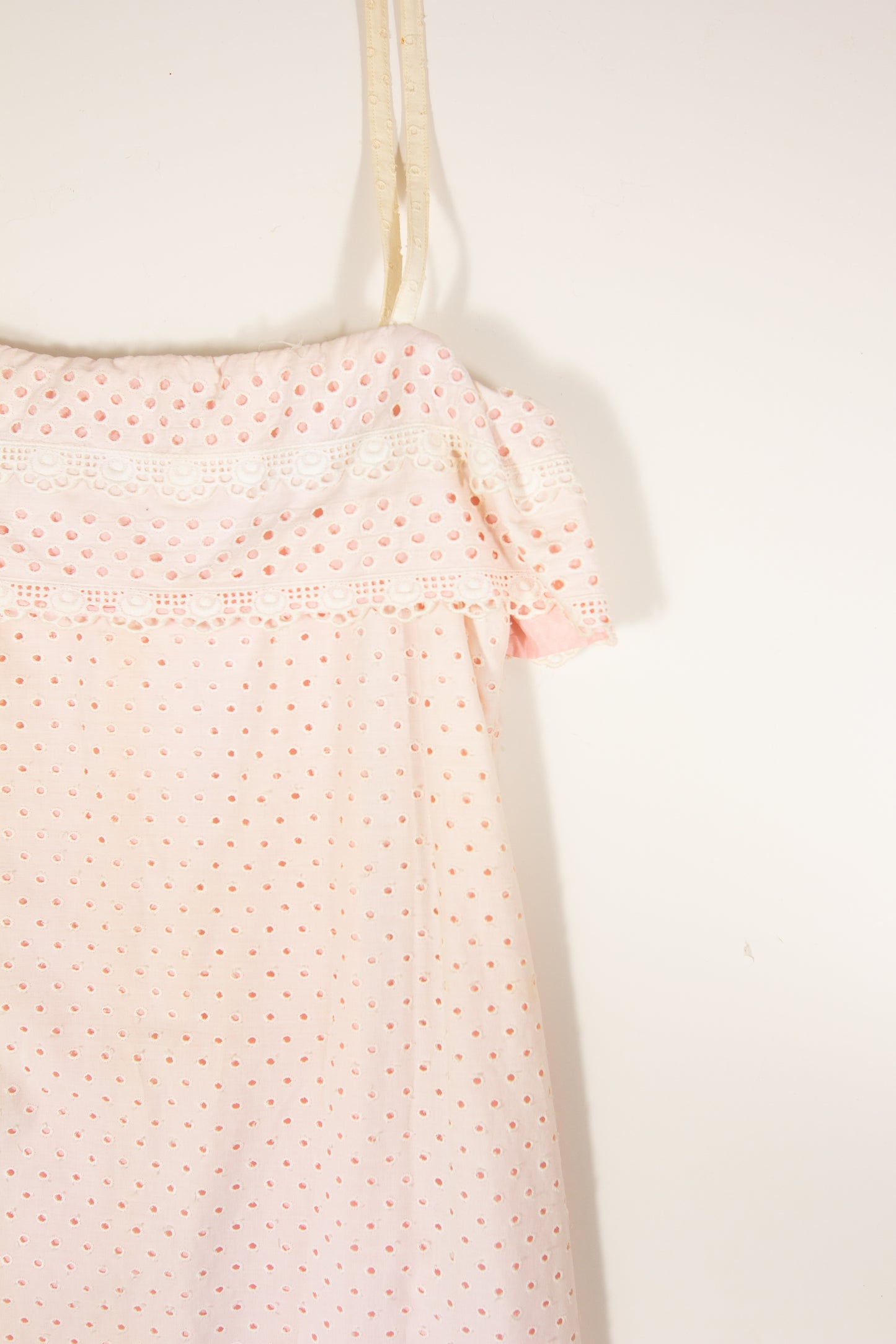 80s Cream + Pink Broderie Strappy Wiggle Midi Dress