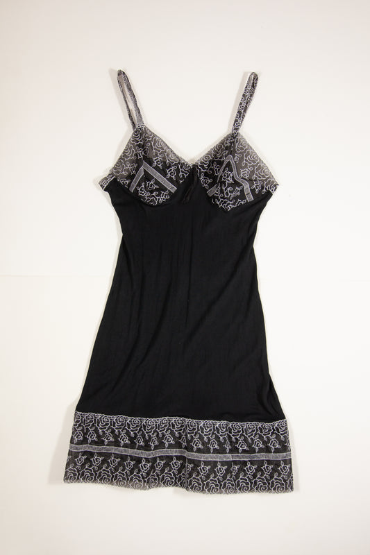 80s Black + White Sheer Slip Dress