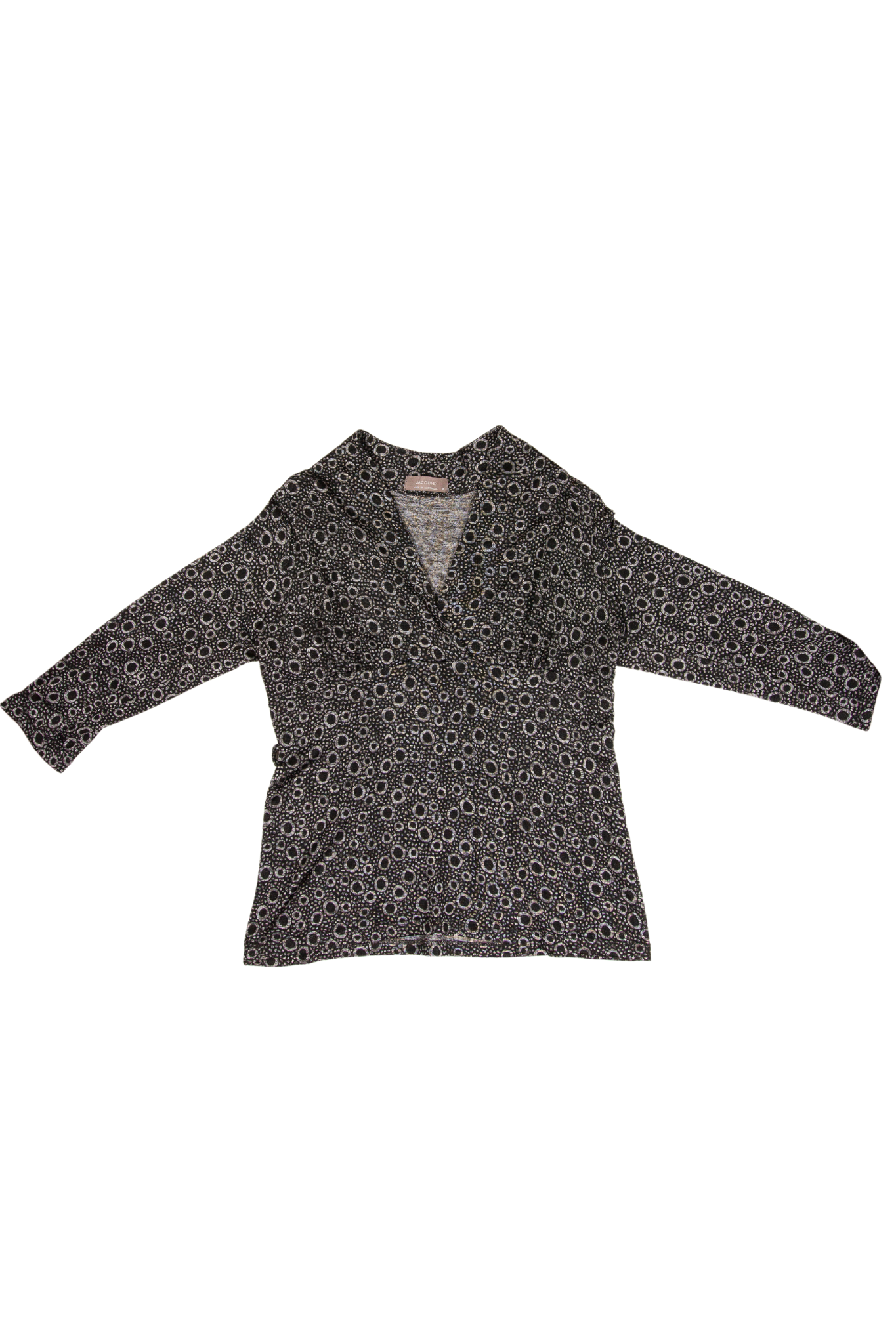 Black + Silver Long Sleeve V Neck Long Sleeve Top