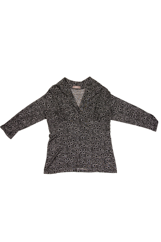 Black + Silver Long Sleeve V Neck Long Sleeve Top
