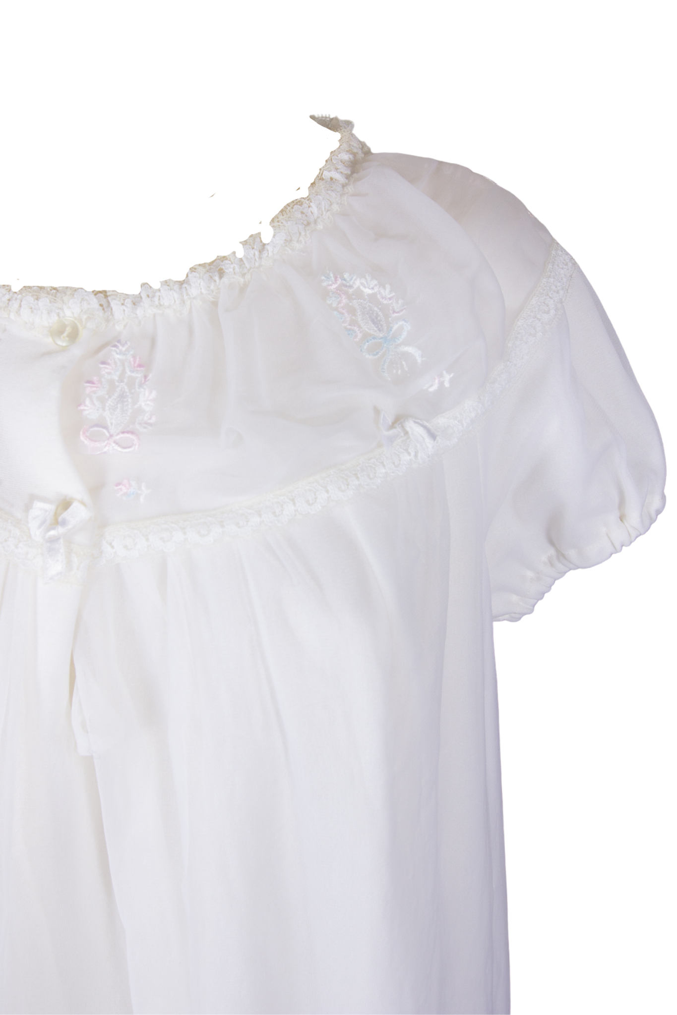 80s Reworked White Sheer Lace Embroidered Nightdress